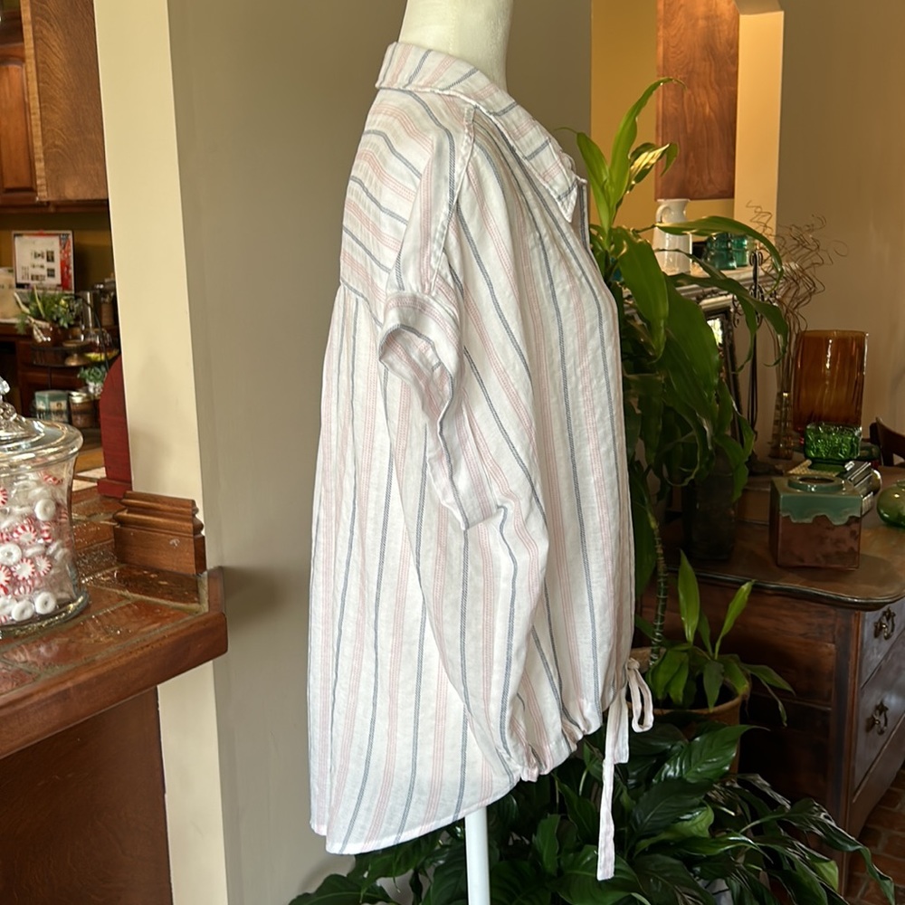 Hayden La Draw String Waist Button Up Striped Top… - image 5